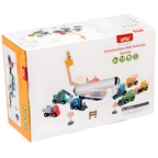 RLS 14-Piece Wooden Construction Vehicle Toy Set with Transport Truck, Digger and Road Signs