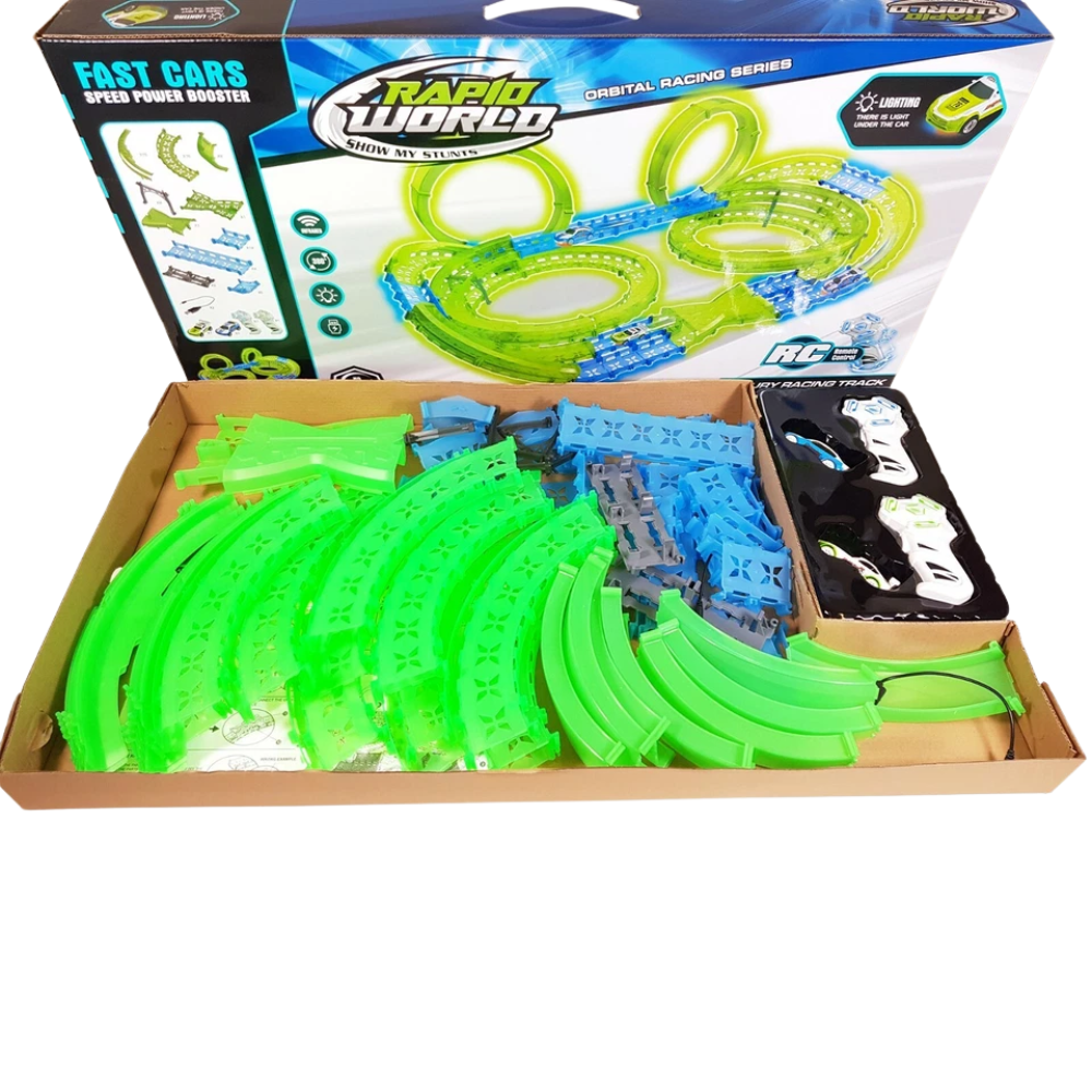 Remote Control Racing Track Set Rc Glow in the Dark 2 Player 78 Pcs Kids Toy Set