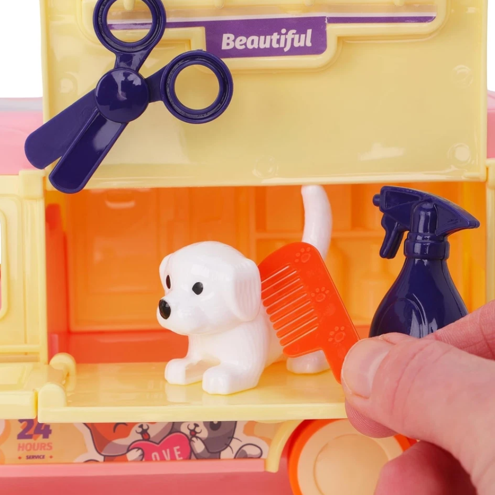 Toyland Purrfect Pets 8-Piece Mobile Dog Grooming Truck Playset Pretend Pet Care Toy Kids 3+