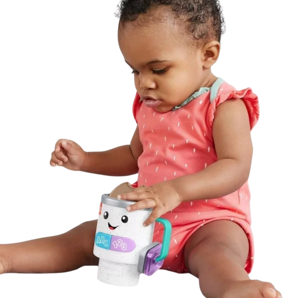 Fisher-Price Laugh & Learn Wake Up & Learn Coffee Mug Baby Toy with Lights Music Learning Fun