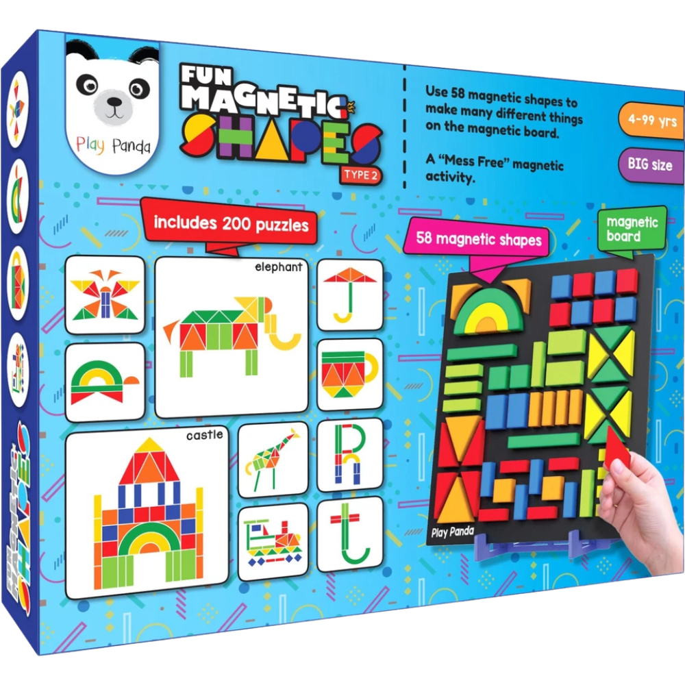 Play Panda Magnetic Shapes Puzzle Type 2 with 58 Pieces, 200 Designs and Board for Kids