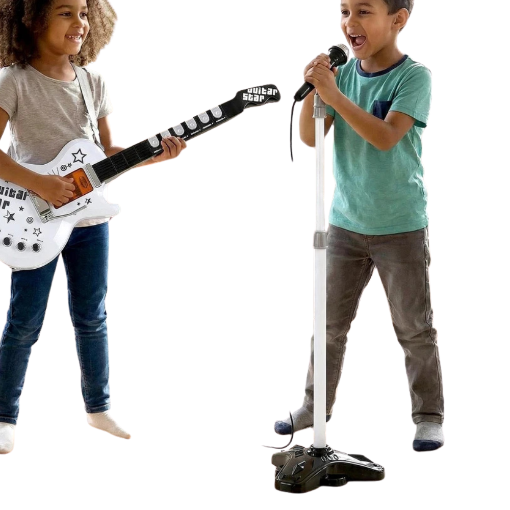 Kids Electric Guitar Amp & Microphone Stand Set Musical Toy Instrument Lights Sound Play