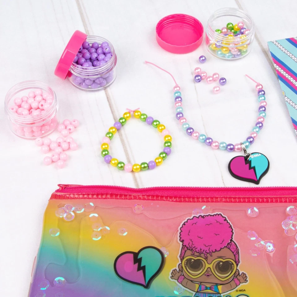 LOL Surprise Glitter Purse & Jewellery Making Kit for Girls Age 6+ Creative Arts Crafts Bead Set Gift