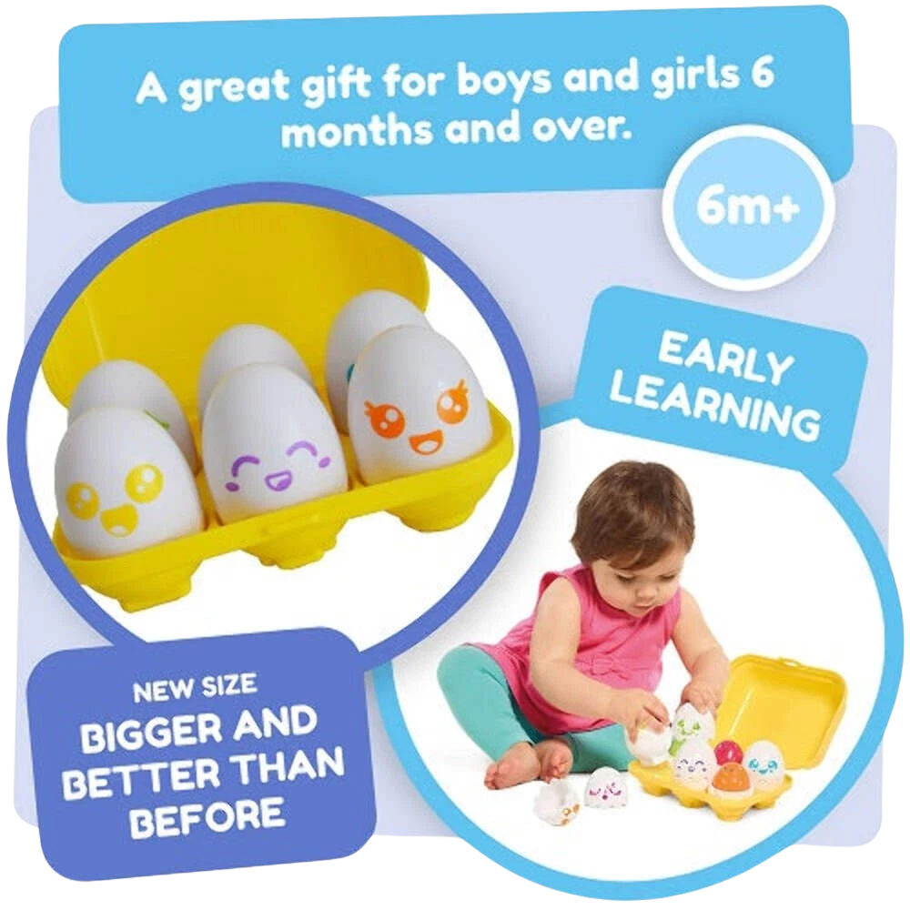 Tomy Toomies Hide N Squeak Eggs Shape Sorter Toy for Babies 6 Months+, 6 Colourful Eggs
