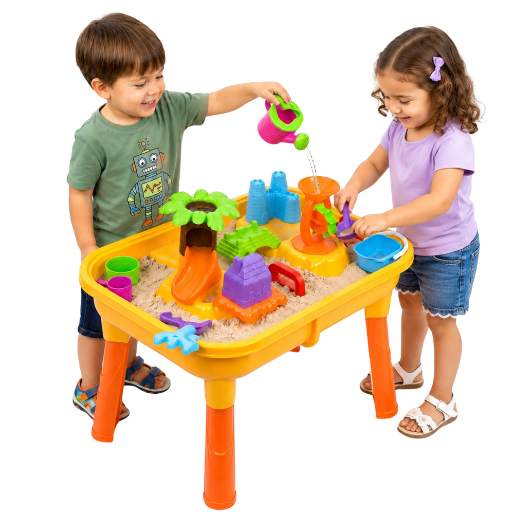 Kids Sand & Water Table Garden Sandpit Play Set with Watering Can Spade Fork Bucket Toys