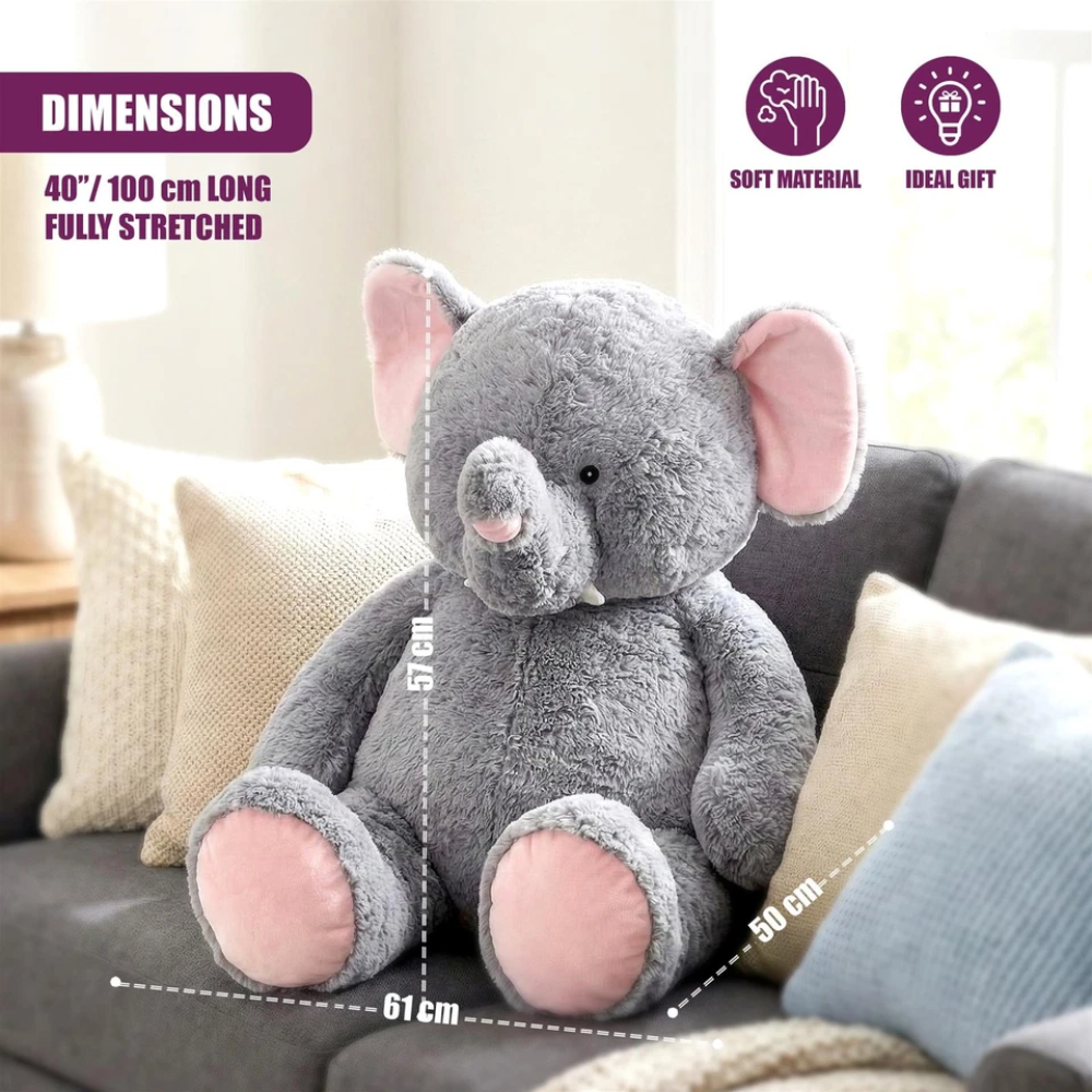 40 Inch Jumbo Elephant Plushie Giant Teddy Soft Stuffed Animal Toy for Boys and Girls