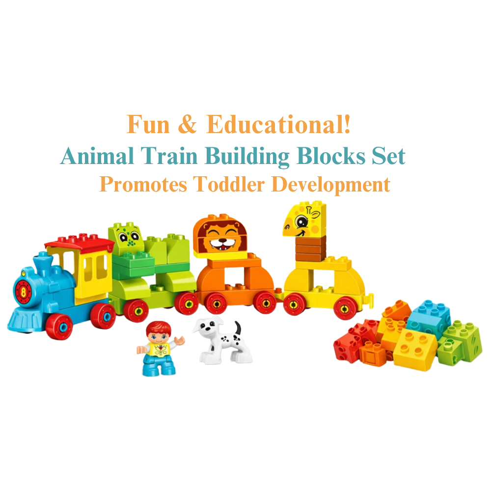 50PCS Animal Train Building Blocks Set with Puppy Figure Toy for Kids Ages 3+ Perfect Gift