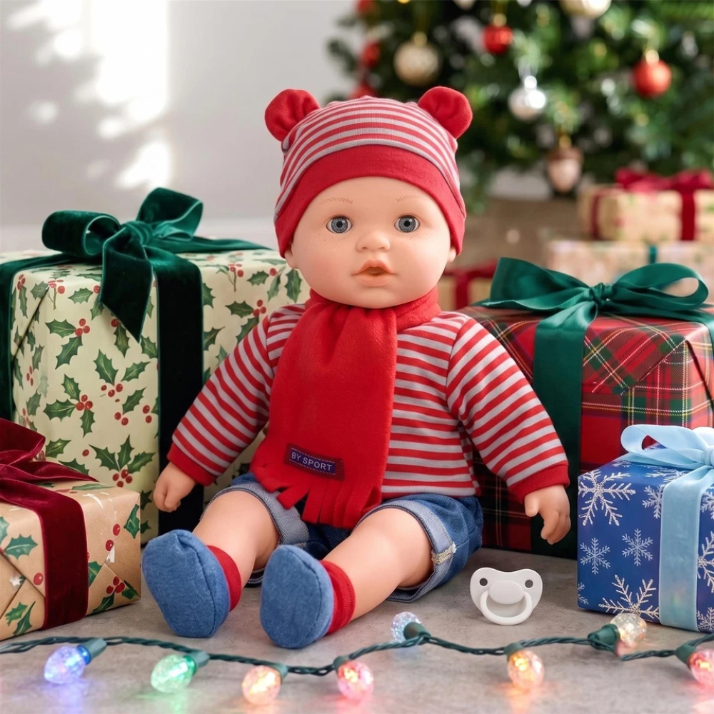 Realistic Lifelike Sleeping Baby Boy Doll 16-Inch Bibi Doll with Freckles & Sounds for Kids