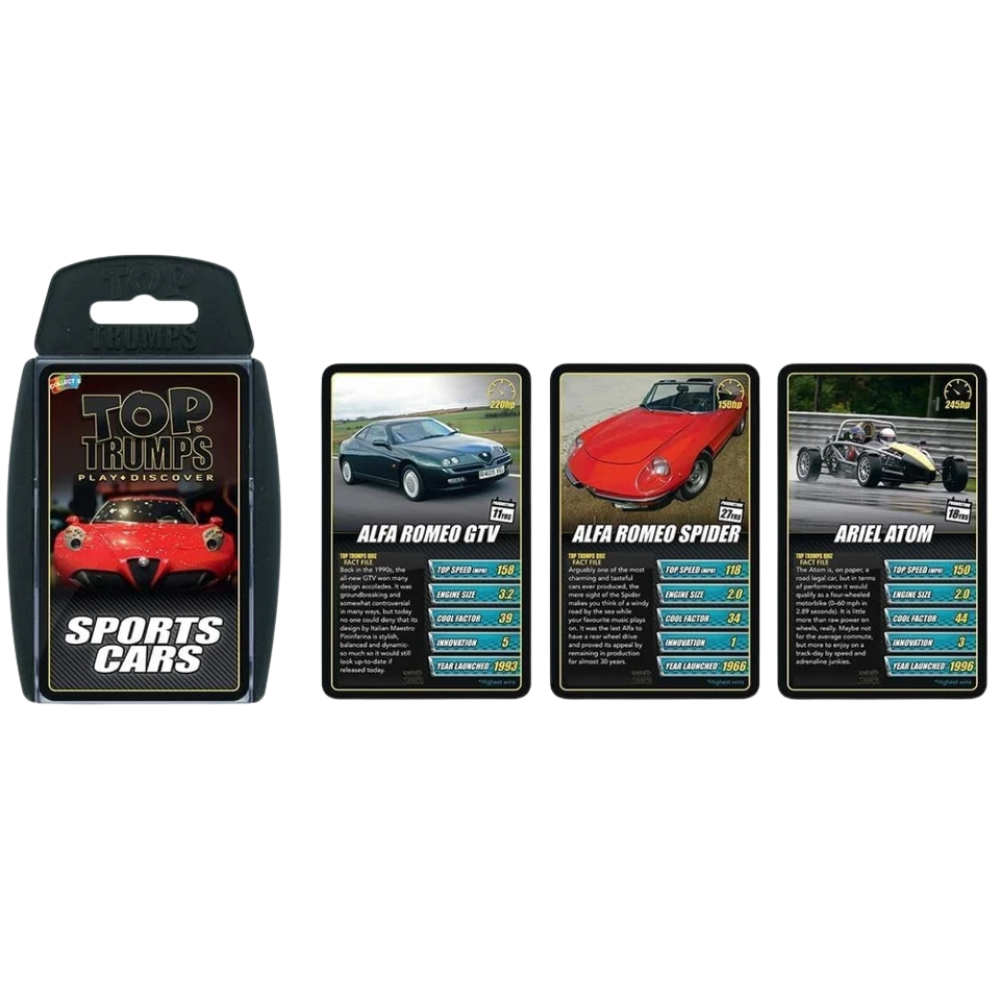 Top Trumps Sports Cars Card Game Racing Cars Educational Family Travel Game 6+ Years