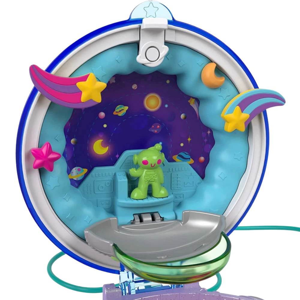Polly Pocket Double Play Space Compact 2 Micro Dolls 15 Accessories Kids Travel Playset