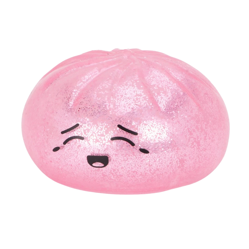 Toyland® Glitter Pink Squishy Bao Dumpling Fidget Toy with Reusable Steamer Box – Sensory Squeeze Toy Ages 3+