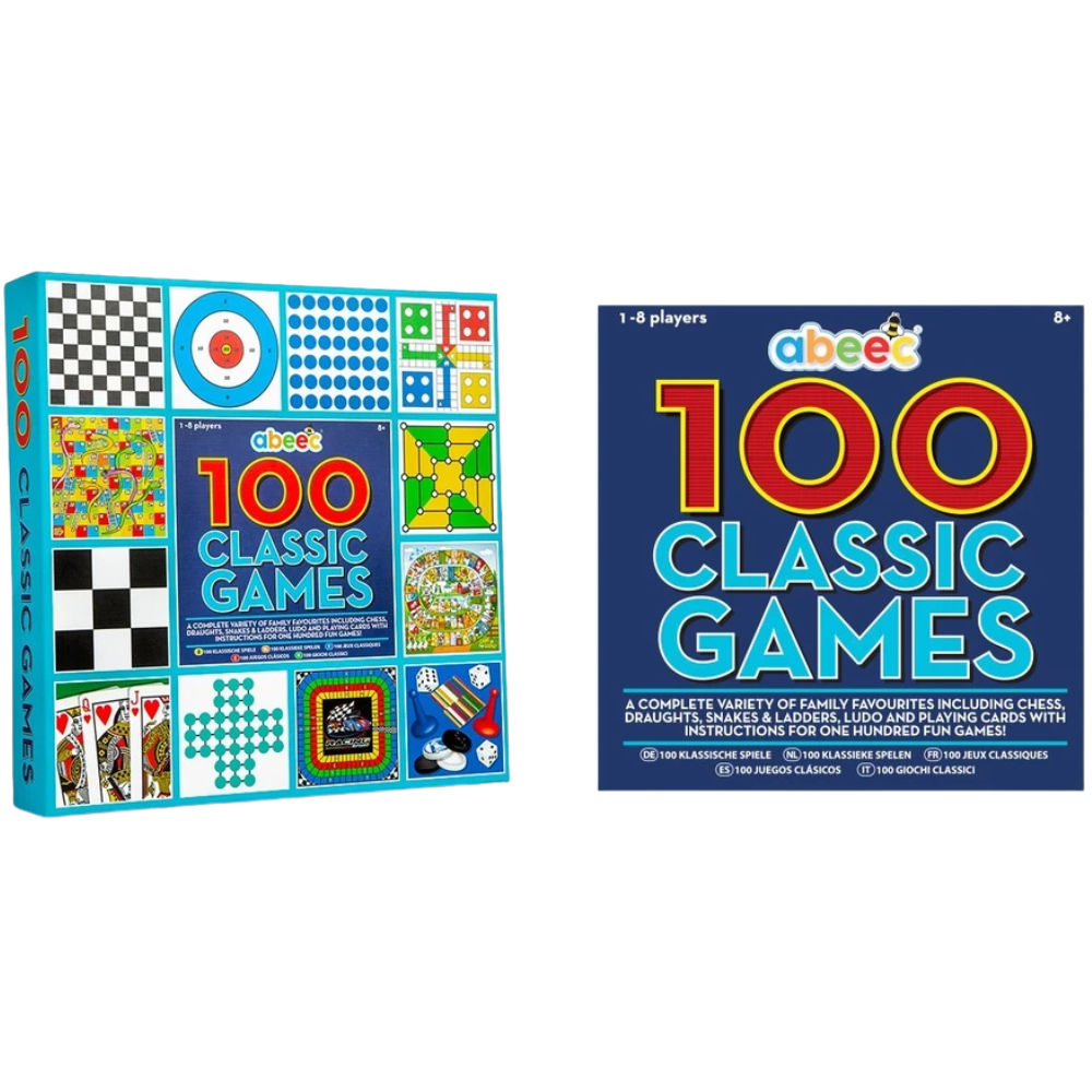 Abeec 100 Classic Games Compendium Family Board Games Set Ludo Chess Draughts Dominoes Cards Snakes & Ladders