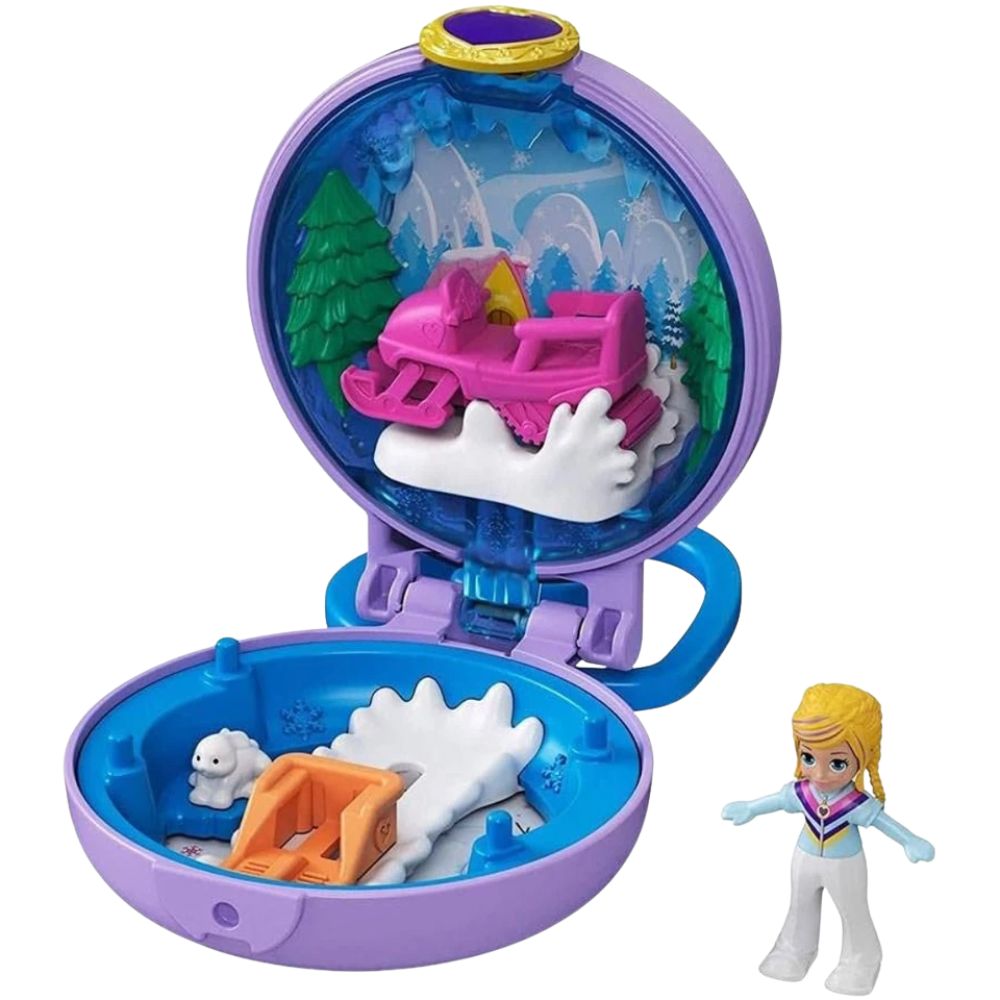 Polly Pocket Winter Tiny Compact Snow Cabin with Micro Doll Accessories Toy 4+