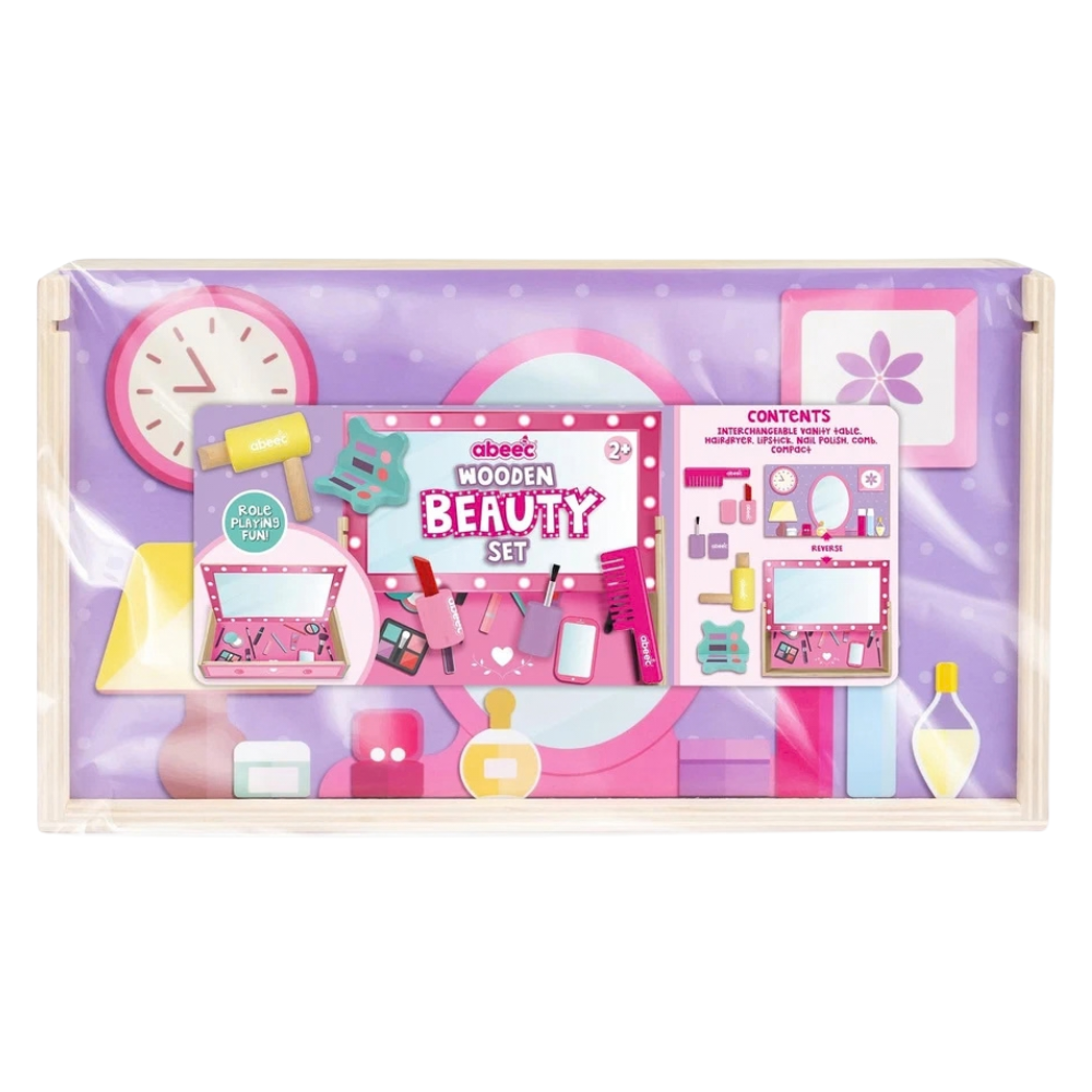 Abeec Wooden Beauty Set Pretend Makeup Vanity for Toddlers with Hairdryer Lipstick & Comb