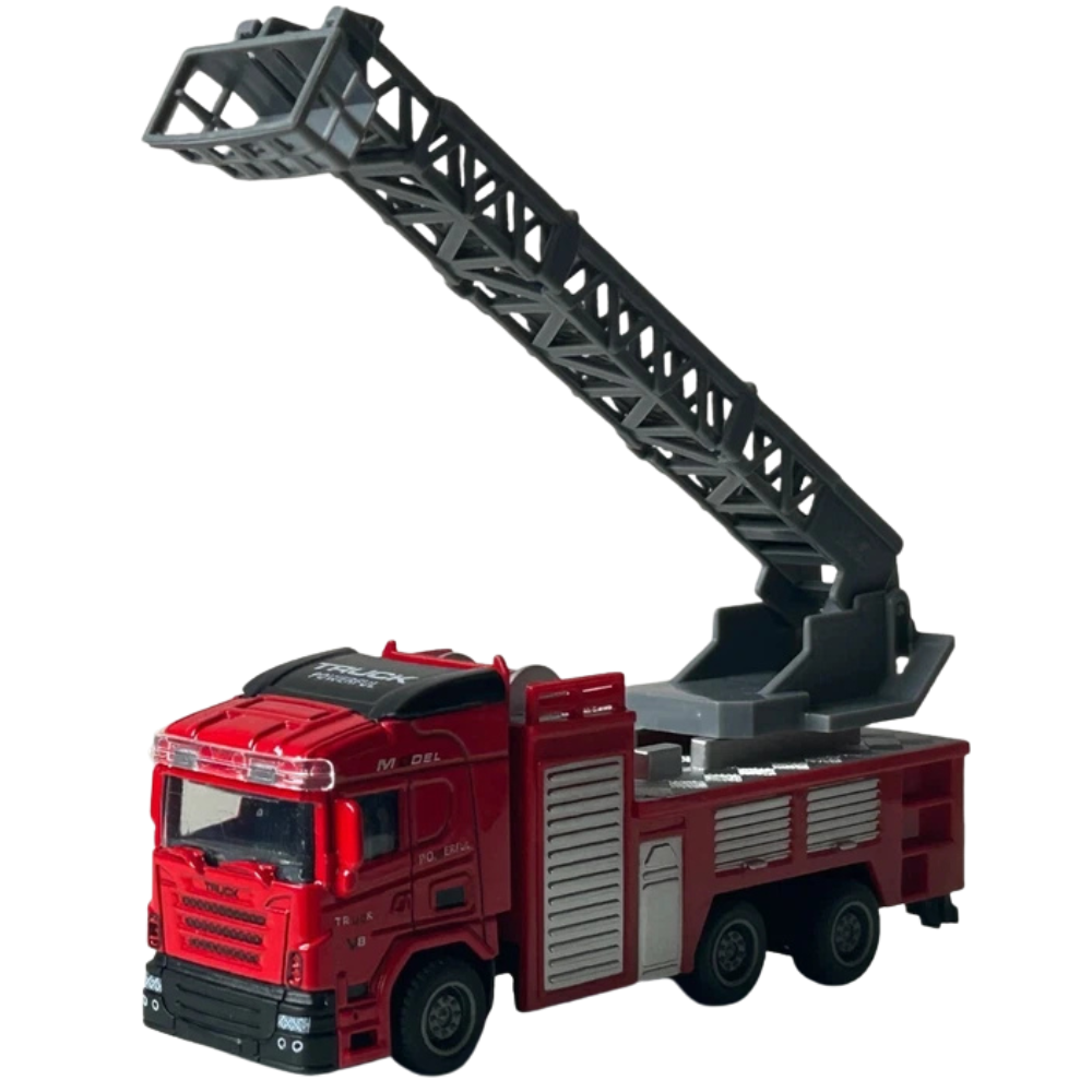 Fire Brigade Ladder Truck Diecast Model Toy with Moving Parts 1:50 Scale Fire Engine Vehicle