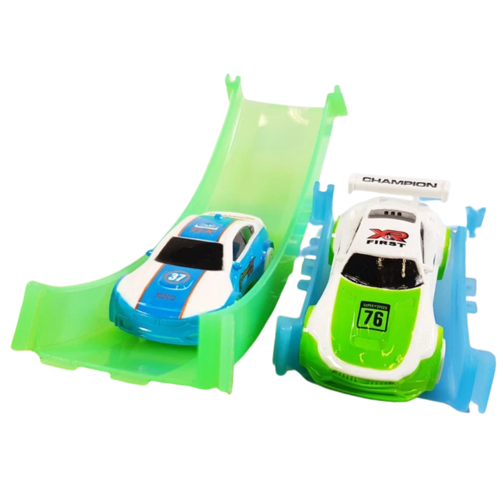 Glow in the Dark Battle Race Track Set 87 Piece Rc 2 Player Twin Car Kids Gift Toy Set