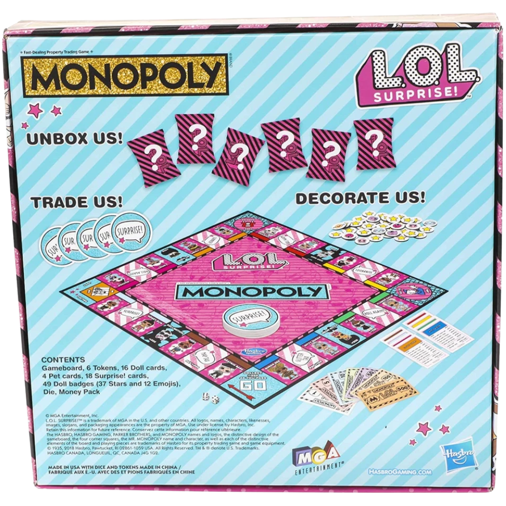 Monopoly Lol Surprise Edition Board Game E7572 Family Game for Kids Ages 8+ Collectible Dolls