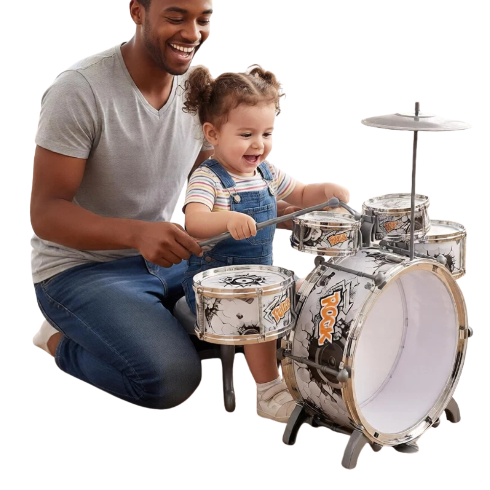 My First Drum Kit Play Set Drums Cymbal Foot Pedal Stool Kids Musical Toy Instrument