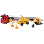 Hipo Diecast Transporter Truck with Excavator and Dump Truck Construction Toy Set 1:64 Scale