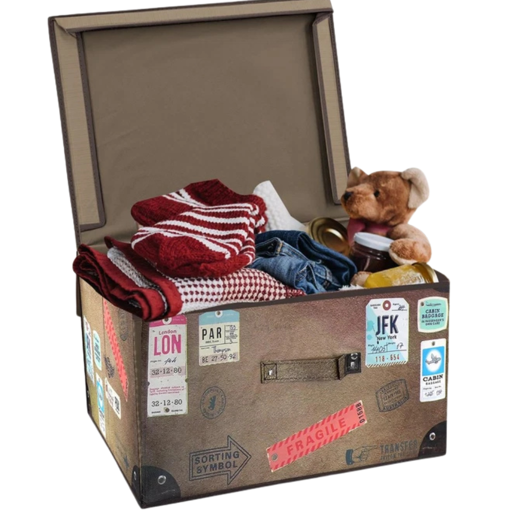 Large Collapsible Vintage Storage Box Folding Jumbo Toy Chest with Lid