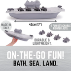 Toyland Aircraft Carrier Military Playset with 4 Detachable Fighter Jets, Floating Water Toy, Grey