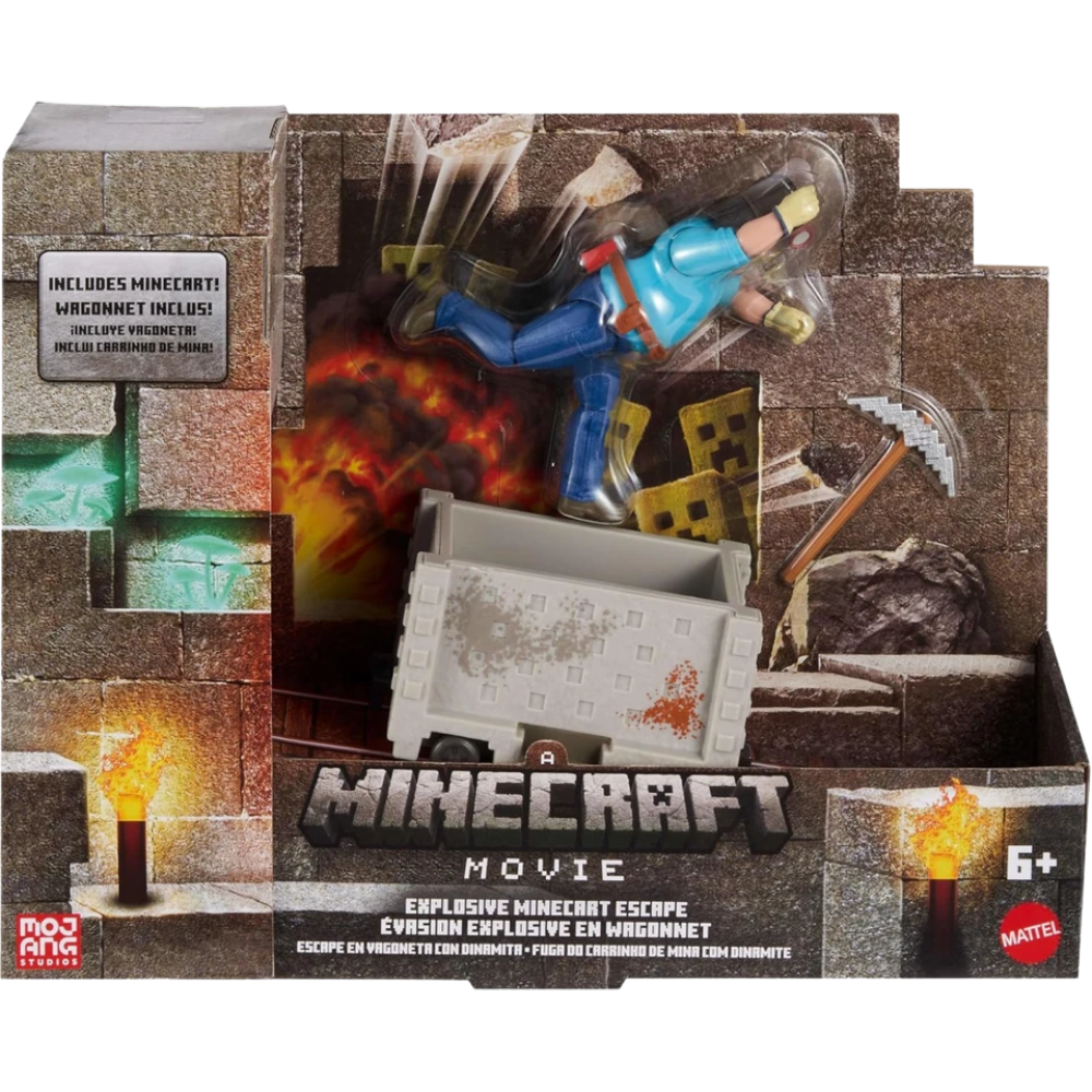 Minecraft Explosive Minecart Escape Playset with 4-Inch Steve Figure Mining Accessories