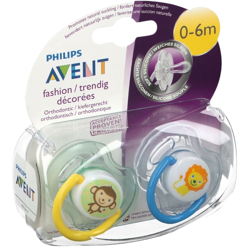 Philips Avent Baby Soothers 2 Pack Orthodontic BPA-Free Silicone Dummies with Hygienic Cap