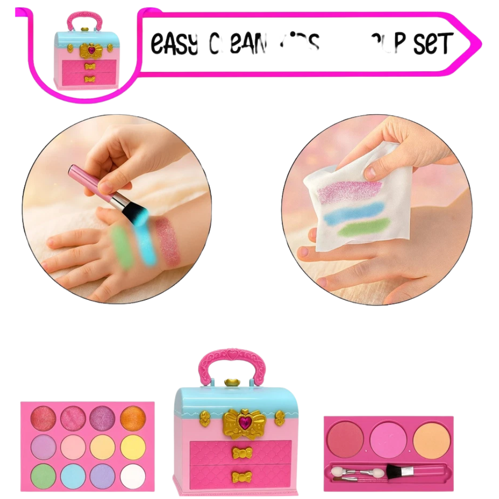 Kids Makeup Set Girls Washable Safe Pretend Cosmetics Nail Art Beauty Box Playset Gift Toy