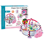 3-In-1 Foldable Hippo Baby Play Mat Gym with Storage, Hanging Toys and Colourful Balls