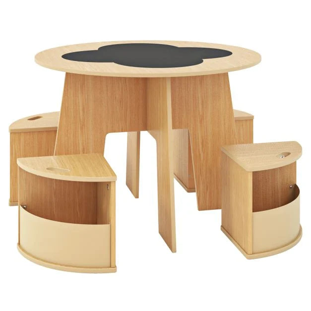 Kids 5-Piece Table and Chair Set with Blackboard Writing Surface
