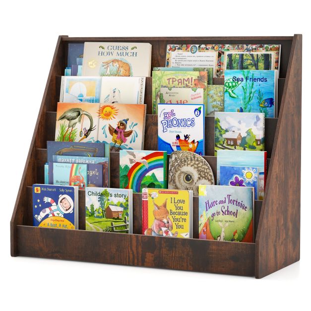 Toddler 5-Tier Wooden Bookshelf with Extra-Deep Compartments