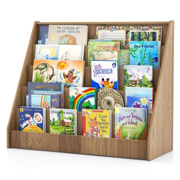 Toddler 5-Tier Wooden Bookshelf with Extra-Deep Compartments