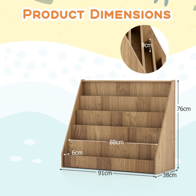 Toddler 5-Tier Wooden Bookshelf with Extra-Deep Compartments