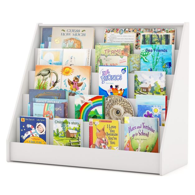Toddler 5-Tier Wooden Bookshelf with Extra-Deep Compartments
