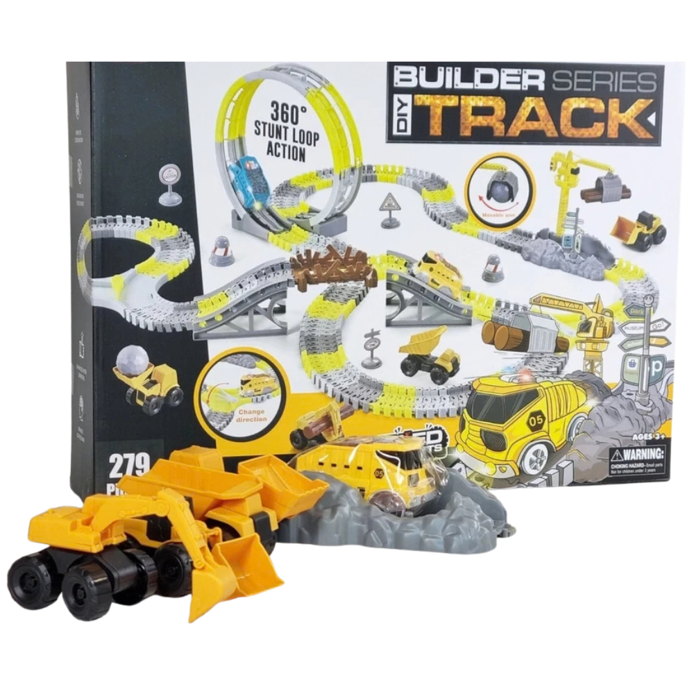 Kids Construction Race Track Set 279pcs DIY Building Crane Cars 5.65m Track 3+