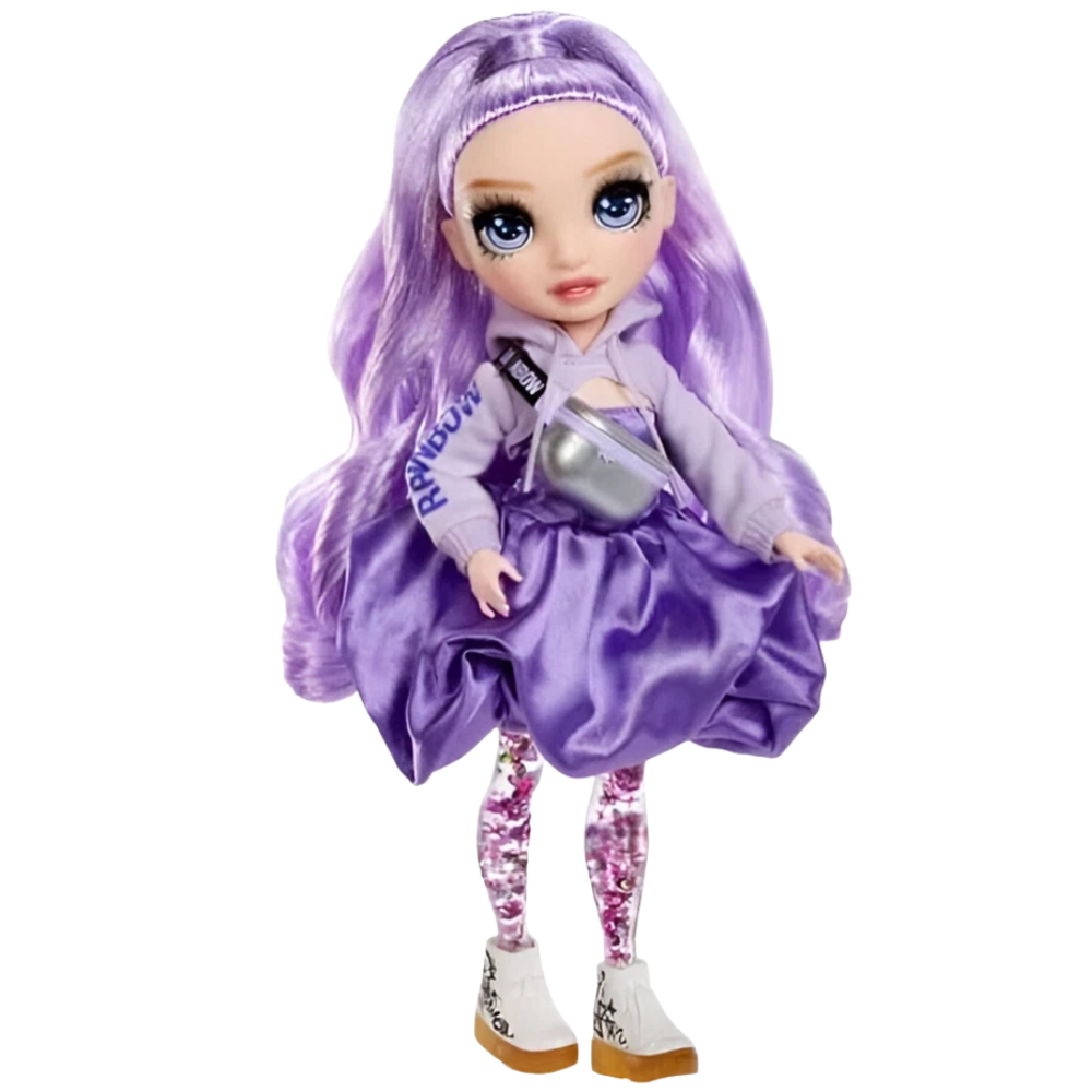 Rainbow High Sparkle & Shine Viola Fashion Doll with Glitter Legs, Purple Outfit and Accessories