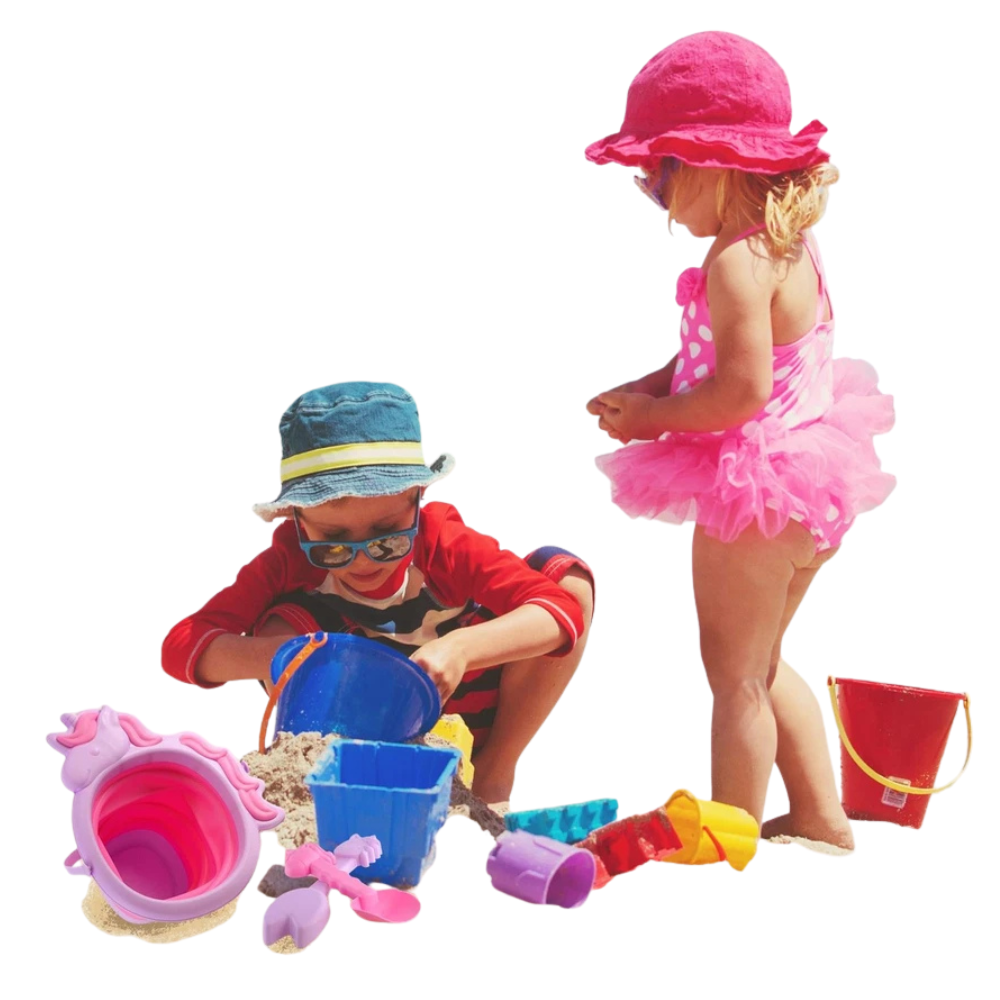 Kids Foldable Beach Bucket Spade Set Collapsible Unicorn Sandpit Toys Shovel Rake Outdoor Play