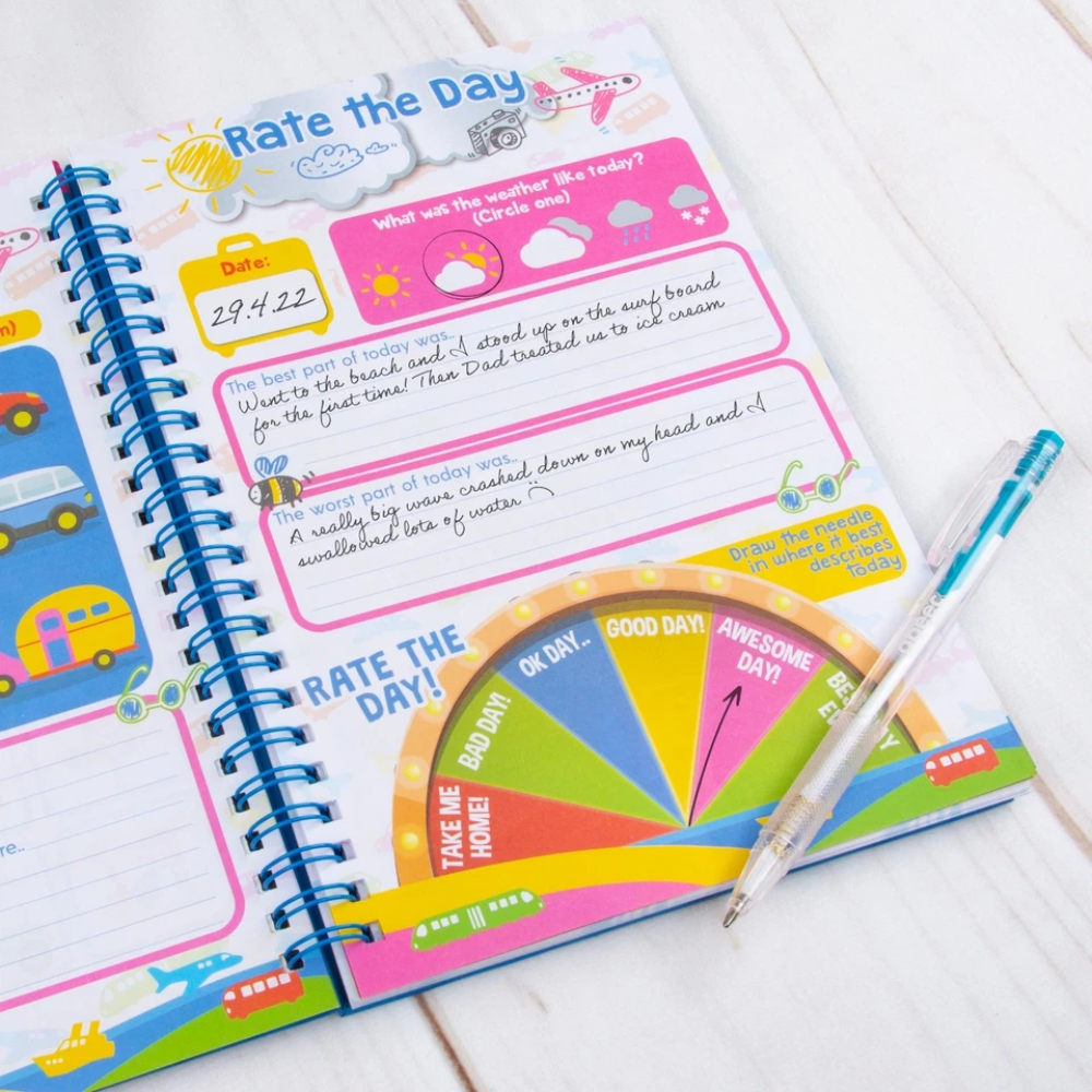 Kids Holiday Travel Journal Activity Book With Pen 50 Pages Spiral Bound Trip Planner Gift 5+