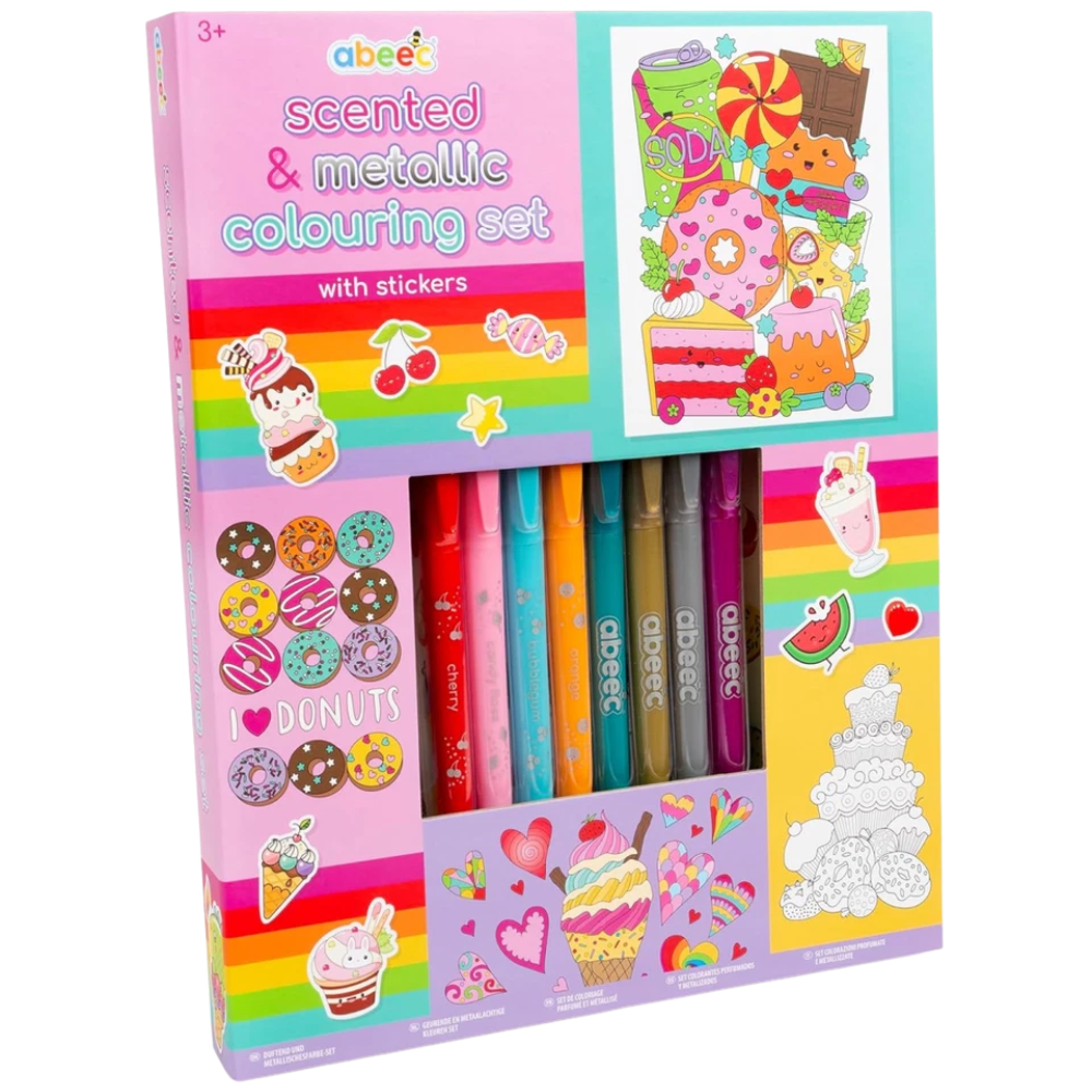 Abeec Sweet Treats Scented Metallic Colouring Set 8 Markers Stickers Art Kit 3+ Kids