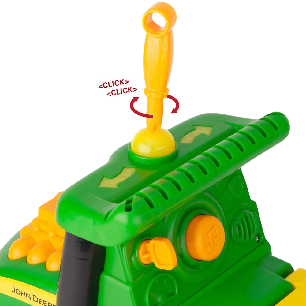 John Deere Johnny Tractor Ride-On Toy with Lights, Sounds, Tool Kit and Storage Seat 3+