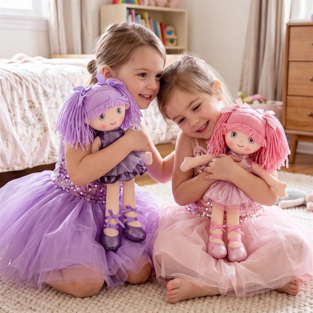 16-Inch Ballerina Rag Doll Girl with Hair & Tutu Dress Soft Plush Bibi Doll for Kids