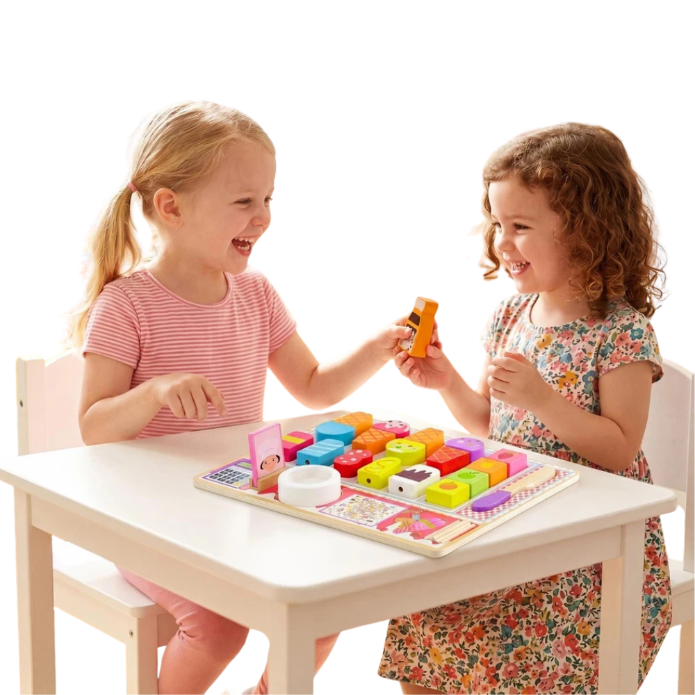 Kids Wooden Ice Cream Shop Set Toy Pretend Play Cafe Kitchen Set Cones Popsicles Fruits