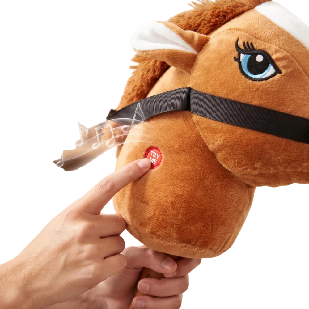 Brown Hobby Horse on a Stick with Galloping Sounds Plush Mane Soft Toy for Kids