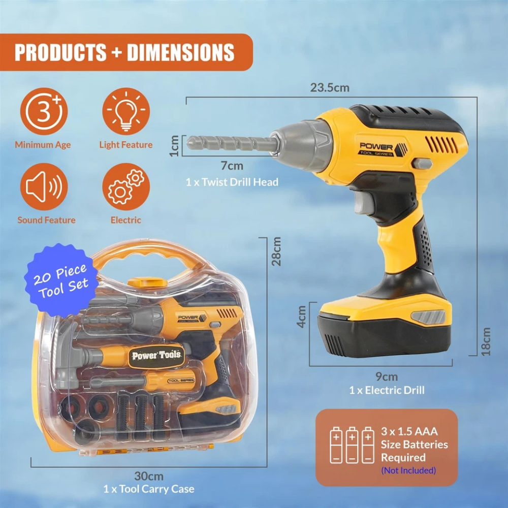 20 Pcs Kids Tool Set with Electric Drill Toy Case Construction Building Role Play Kit
