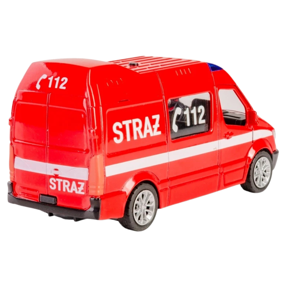 Daffi Mercedes-Benz Polish Fire Brigade Diecast Toy Car Pull Back Lights Sound 1:39–1:43