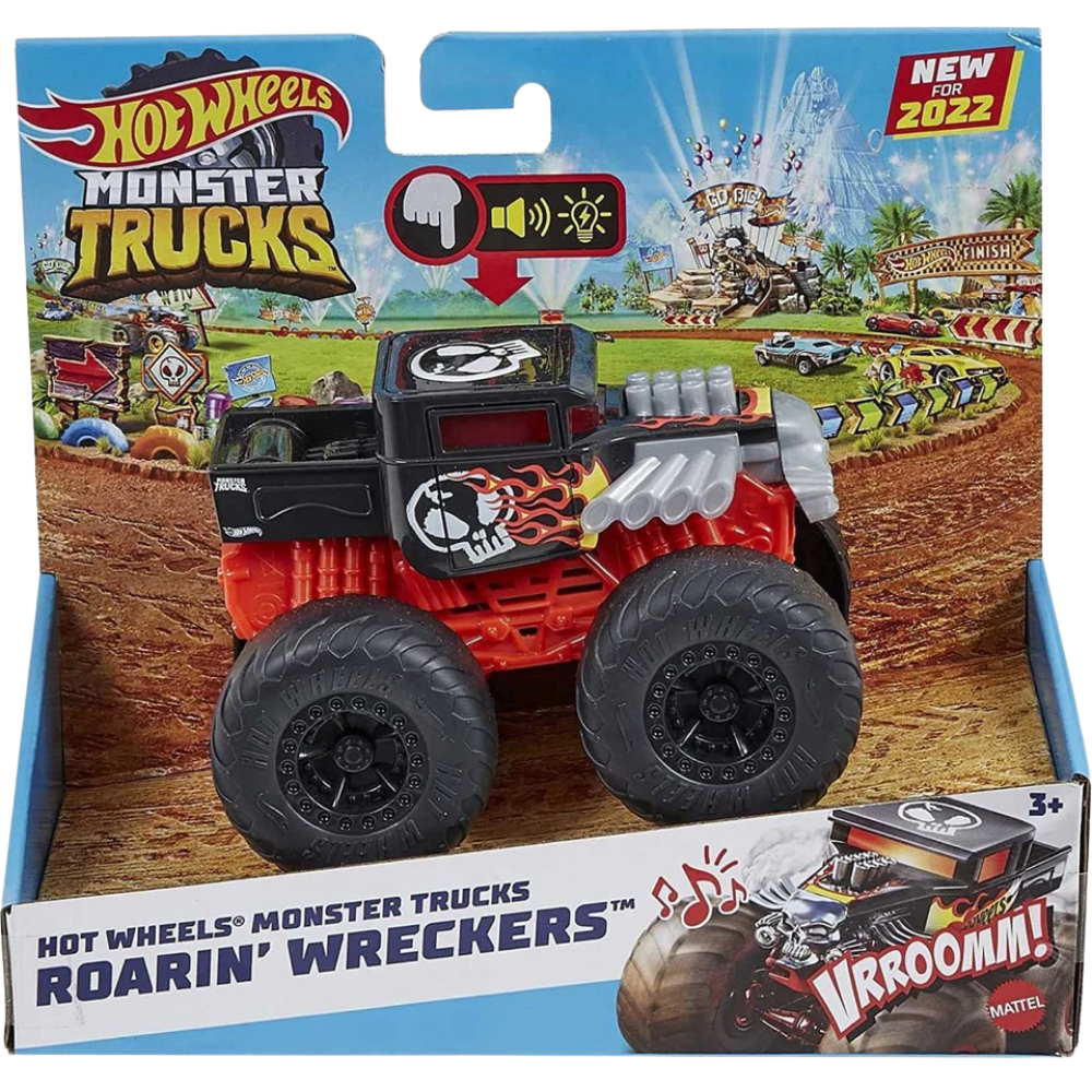 Hot Wheels Monster Trucks Roarin' Wreckers Bone Shaker 1:43 Scale Lights Sounds Toy
