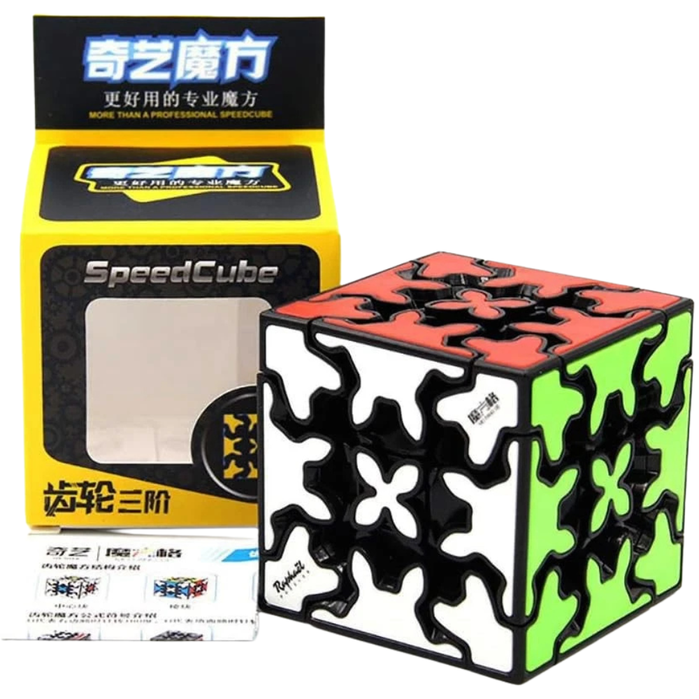 Qiyi 3x3x3 Gear Magic Cube Puzzle Toy with Black Background Smooth Twist Brain Teaser