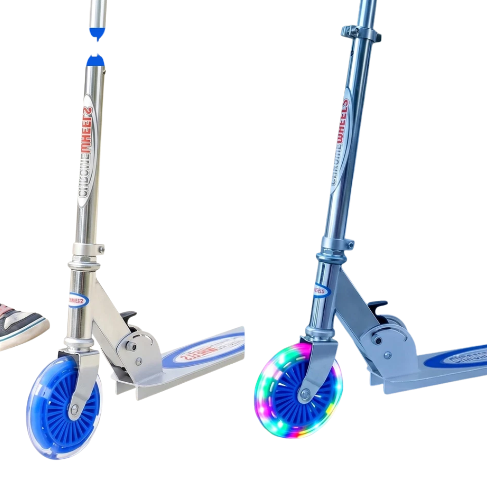 Kids Foldable Kick Scooter Blue Led Wheels Adjustable Handlebar with Carry Strap Outdoor Toy