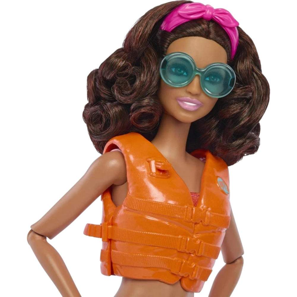 Barbie Beach Doll Brunette Posable Figure with Surfboard Puppy Accessories Toy 3+