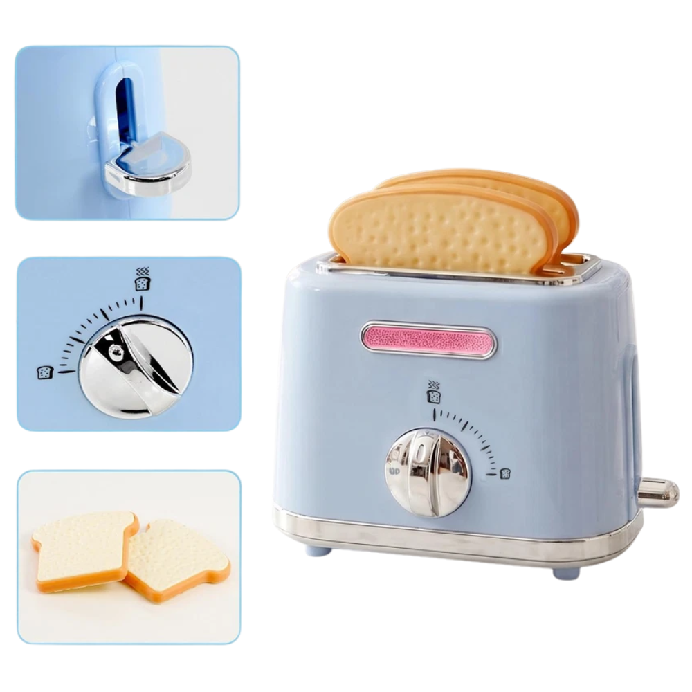 Kids Kitchen Appliances Toy Set Coffee Toaster Mixer Blender Pretend Play Food Blue Bundle
